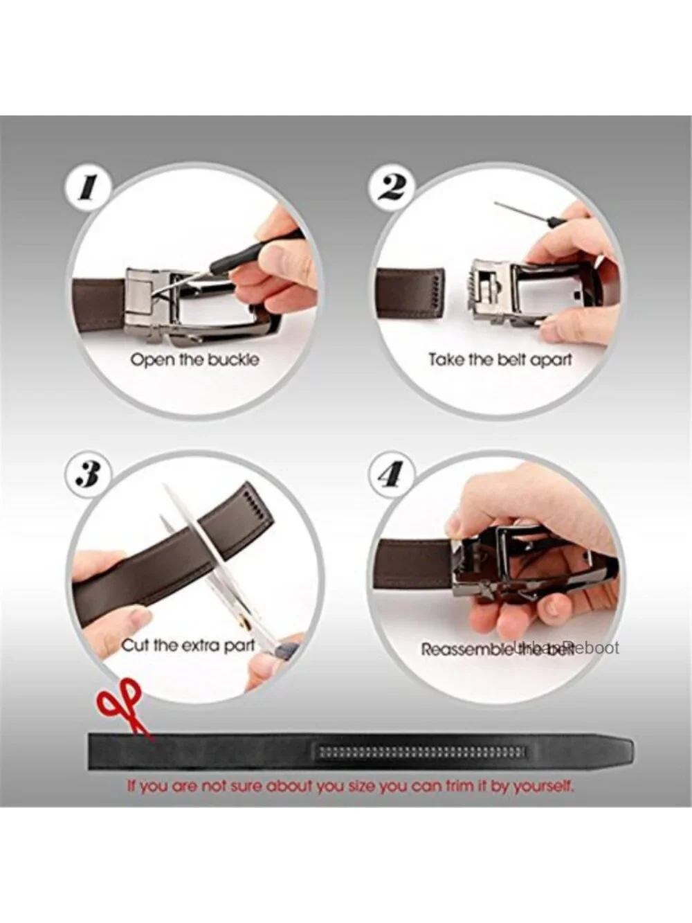 Genuine Leather Ratchet Belt, Adjustable One Click Buckle, No Holes